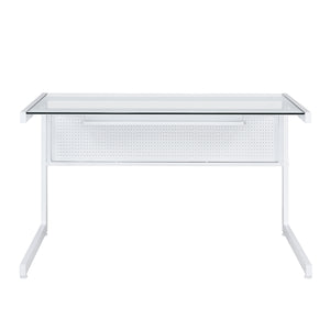 EuroStyle Caesar Desk White with Clear Tempered Glass Top 27540-WHT