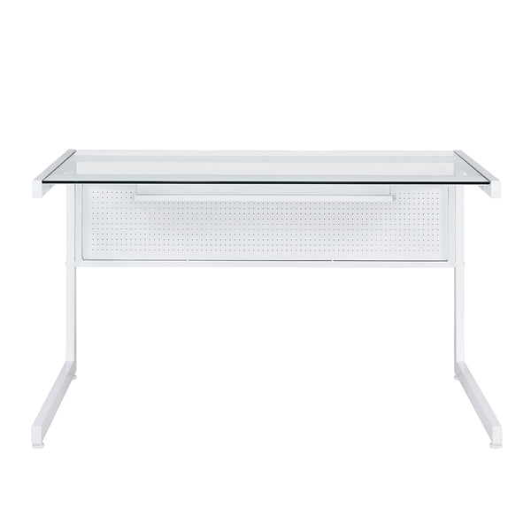 EuroStyle Caesar Desk White with Clear Tempered Glass Top 27540-WHT