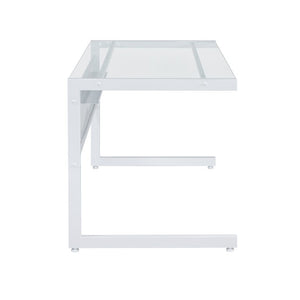 EuroStyle Caesar Glass Top Office Desk with Steel Frame Wire Management and Adjustable Feet White 27540-WHT
