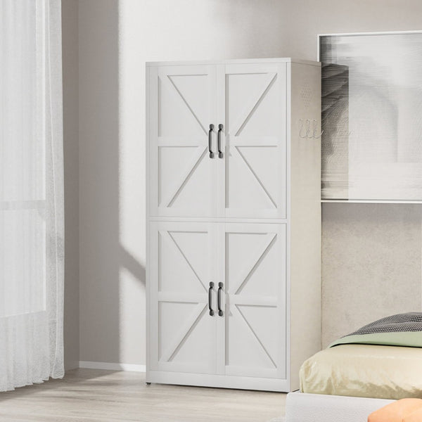 English Elm White Powder-coated Steel Pantry Cabinet with Adjustable Shelves for Kitchen or Bath T2398P413027