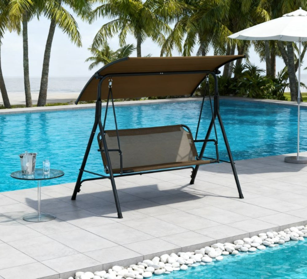 English Elm Outdoor 3 Person Canopy Swing with Steel a Frame Cushioned Seat and Uv Shade T3971P418951