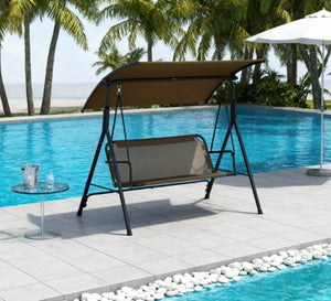 English Elm Outdoor 3 Person Canopy Swing with Steel a Frame Cushioned Seat and Uv Shade T3971P418951