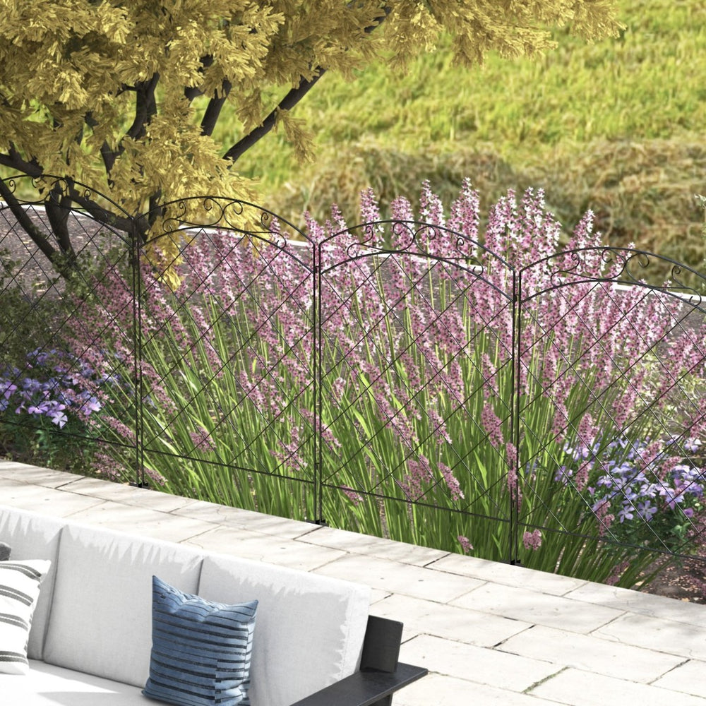 English Elm Outsunny Steel Garden Fence Panels Set of 4 Arched Vine Powder Coated Yard Border W2225P174525