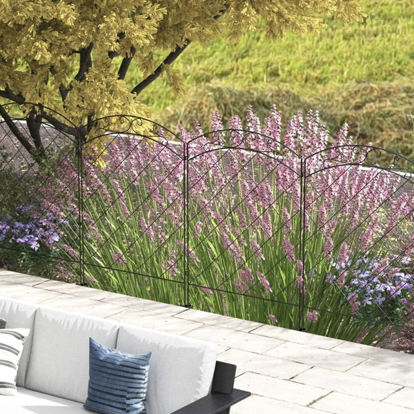 English Elm Outsunny Steel Garden Fence Panels Set of 4 Arched Vine Powder Coated Yard Border W2225P174525