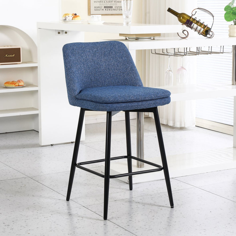 English Elm Counter Upholstered Swivel Bar Stools Set of 2 — Mid-Century Modern Comfort, 360° Rotation, Durable Metal Legs Blue W2200P233484