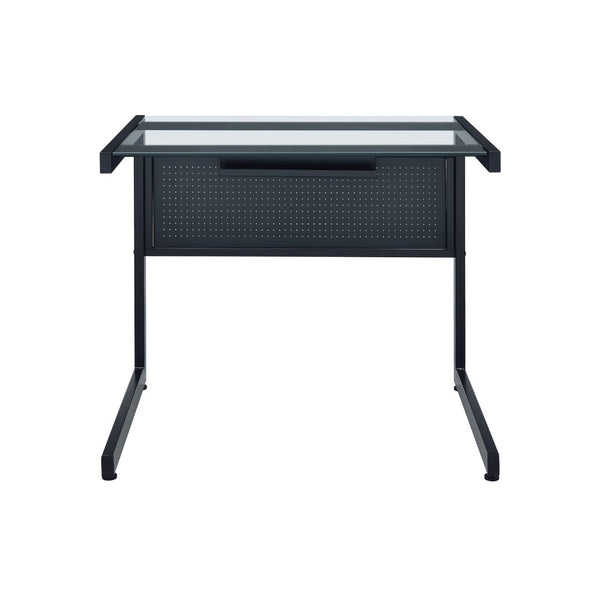 EuroStyle Caesar Desk Black with Clear Tempered Glass Top 27556-BLK