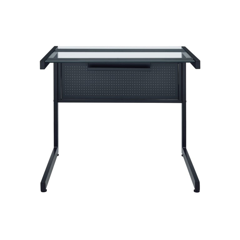EuroStyle Caesar Glass Top Computer Desk with Steel Frame Wire Management and Modesty Panel Black 27556-BLK