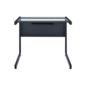 EuroStyle Caesar Glass Top Computer Desk with Steel Frame Wire Management and Modesty Panel Black 27556-BLK