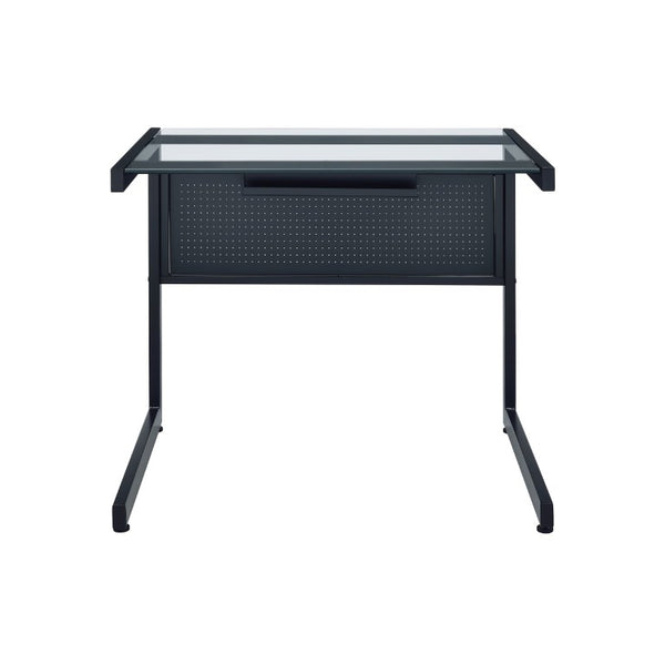 EuroStyle Caesar Glass Top Computer Desk with Steel Frame Wire Management and Modesty Panel Black 27556-BLK