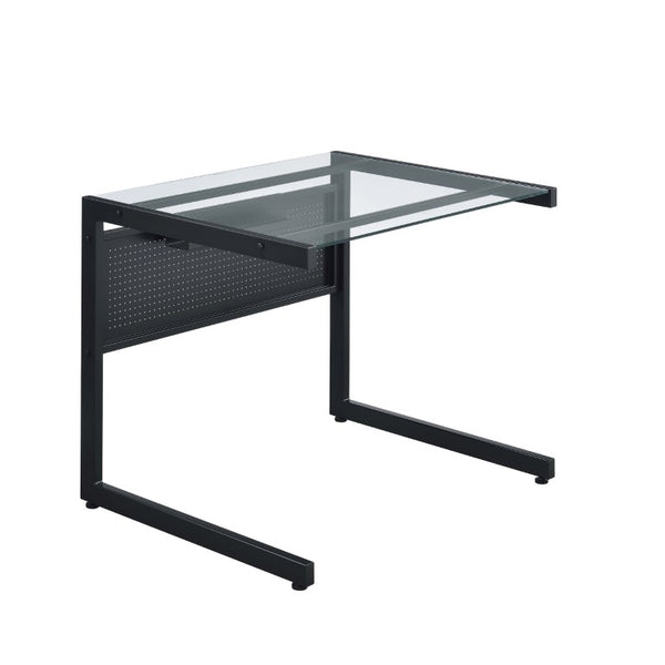 EuroStyle Caesar Glass Top Computer Desk with Steel Frame Wire Management and Modesty Panel Black 27556-BLK
