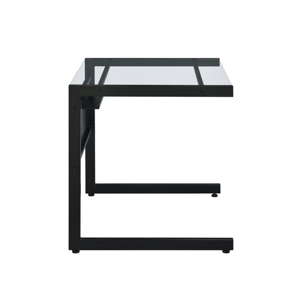 EuroStyle Caesar Glass Top Computer Desk with Steel Frame Wire Management and Modesty Panel Black 27556-BLK