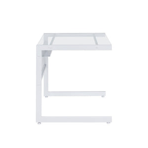 EuroStyle Caesar Glass Top Computer Desk with Steel Frame Wire Management and Modesty Panel White 27556-WHT