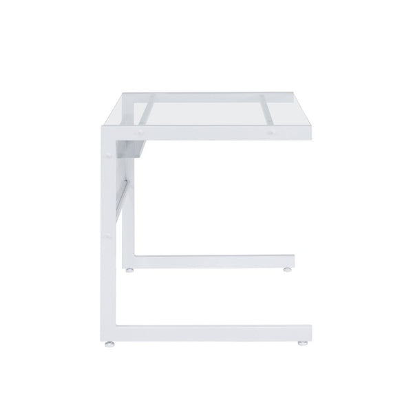 EuroStyle Caesar Glass Top Computer Desk with Steel Frame Wire Management and Modesty Panel White 27556-WHT