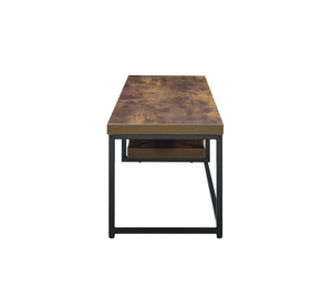 English Elm Bob Weathered Oak TV Stand for 60" TVs - Sleek Synthetic Wood Top, Open Media Shelf, Black Metal Base, Cable Management B2726P269310