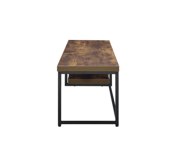 English Elm Bob Weathered Oak TV Stand for 60" TVs - Sleek Synthetic Wood Top, Open Media Shelf, Black Metal Base, Cable Management B2726P269310