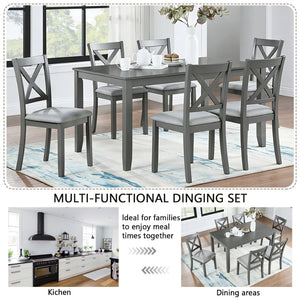 English Elm 6 Piece Rubberwood Dining Set with Bench and Linen Chairs for Transitional Kitchen W1998S00097