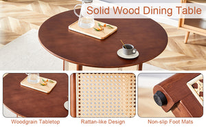 English Elm Chinese Solid Wood Round Table - Rustic Walnut Finish With Imitation Rattan | Versatile & Easy Assembly! W1151P154828