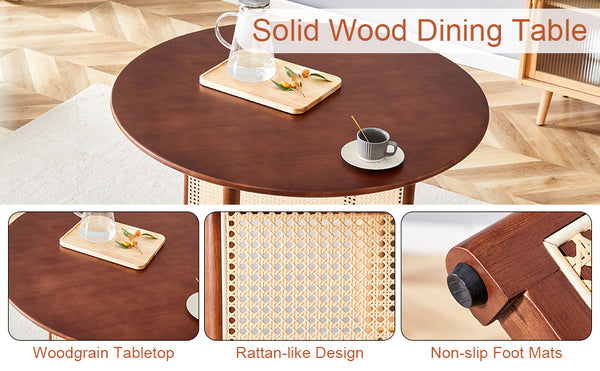 English Elm Chinese Solid Wood Round Table - Rustic Walnut Finish With Imitation Rattan | Versatile & Easy Assembly! W1151P154828