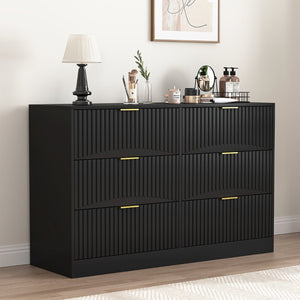 English Elm Modern Six Drawer Chest with Wavy Textured Fronts Sleek Matte Storage for Any Room Black W409P307525