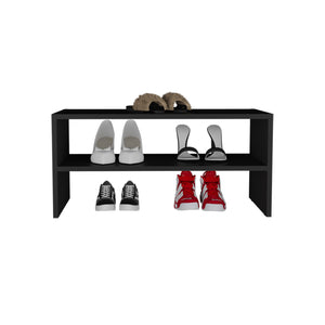 English Elm Shoe organizer rack 2-shelf 13.7" H in Black — compact engineered wood, stylish durable storage, eco-friendly compliance B097P250841