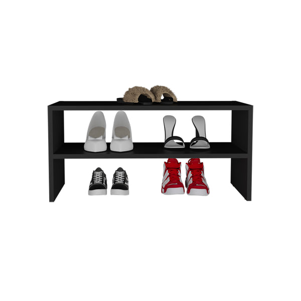 English Elm Shoe organizer rack 2-shelf 13.7" H in Black — compact engineered wood, stylish durable storage, eco-friendly compliance B097P250841
