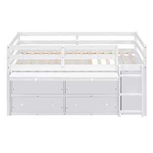 English Elm Twin Loft Bed Pinewood Frame Four Drawers Retractable Study Desk Kids Bedroom White LT000368AAK