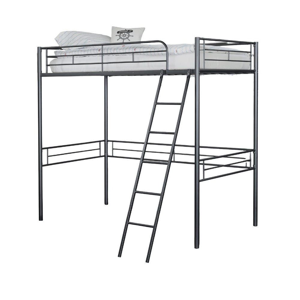 English Elm Twin Modern Loft Bed with Built-In Ladder for Space-Saving Study, Storage or Play Area, Metal Frame Black 81 L x 14 W x 8 H B2741P348863