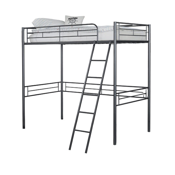 English Elm Twin Modern Loft Bed with Built-In Ladder for Space-Saving Study, Storage or Play Area, Metal Frame Black 81 L x 14 W x 8 H B2741P348863