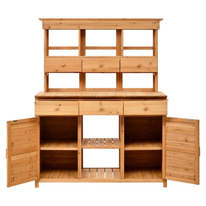 English Elm Topmax Fir Wood Hutch Potting Bench with Drawers Shelves Mudroom Storage N717P229024A