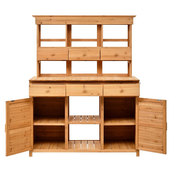 English Elm Topmax Fir Wood Hutch Potting Bench with Drawers Shelves Mudroom Storage N717P229024A