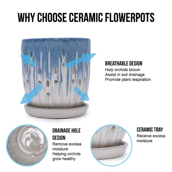 English Elm Set Of 2 Stylish Ceramic Flowerpots With Drainage Holes - Modern Indoor/Outdoor Planters For Home Decor W3273P322554-GIGA