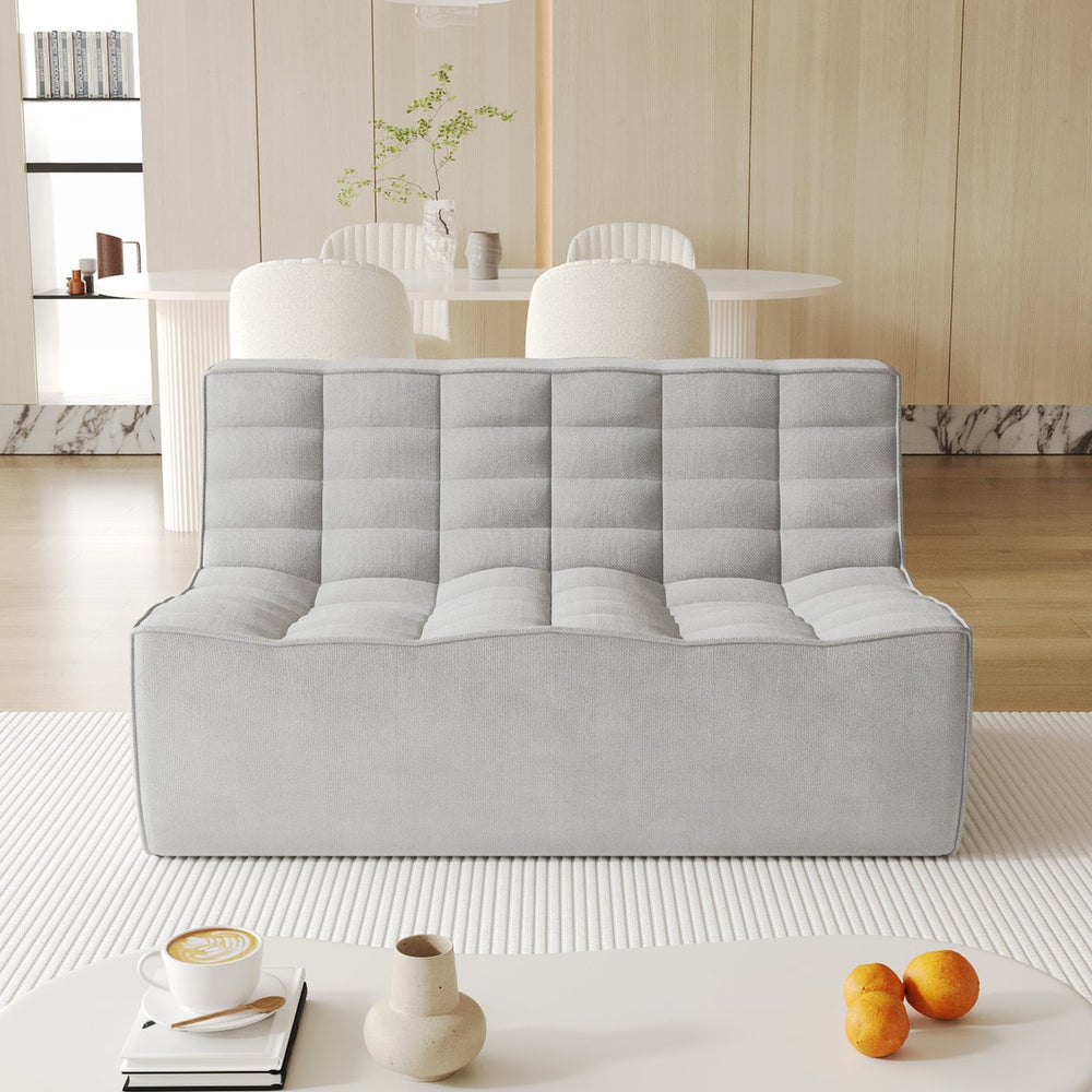 English Elm Caterpillar Classic Armless 2-Seater Floor Sofa - Cozy Waffle-Tufted Light Grey Loveseat For All Spaces B341P321113