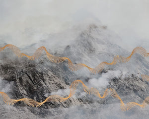 Sunpan MYSTIC Mountain Luxe Art - 72" x 30" Black Framed Wall Decor with Gold Leaf Accents & Depth A0397