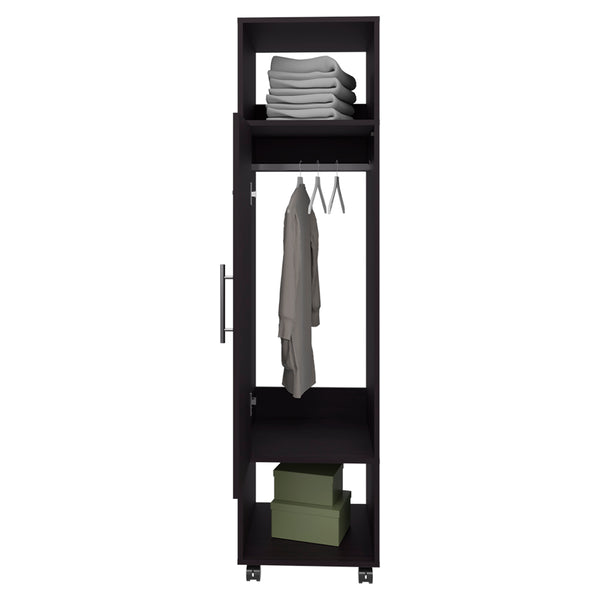 English Elm Wardrobe Boston Black - Space-Saving Engineered Wood Closet with Mirror, Rod & Two Deep Shelves B092P225204