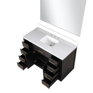 English Elm Black Oak Single Bath Vanity Set With White Quartz Top & Frameless Mirror For Modern Bathrooms B2731S02118