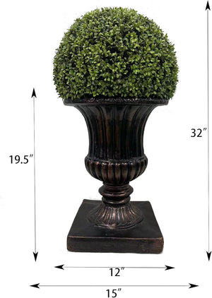 English Elm 32" Ball Topiary in Magnesia Pedestal Pot — Lifelike Artificial Plant for Indoor & Outdoor Decor Brown W1550P288705