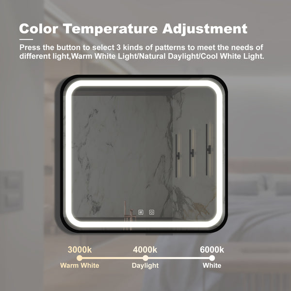 English Elm 32*32inch Black Aluminum LED Vanity Mirror - Dimmable Touch, CRI95, Anti-Fog, Wall Switch, IP54 W1992P210906