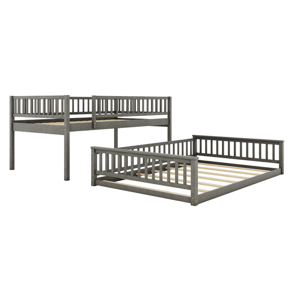 English Elm Full Xl Over Queen Bunk Bed Pine Frame with Guardrails Ladder and Slat Support Gray GX000450AAE