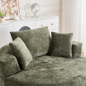 English Elm Round Swivel Barrel Chair Plush Chenille Upholstery Cozy Accent Seat for Any Room Green W2915P338893
