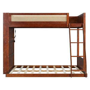English Elm Twin Over Full Bunk Bed with Cane Guardrail Led Lighting and Built-in Bookshelf Espresso LT000351AAP