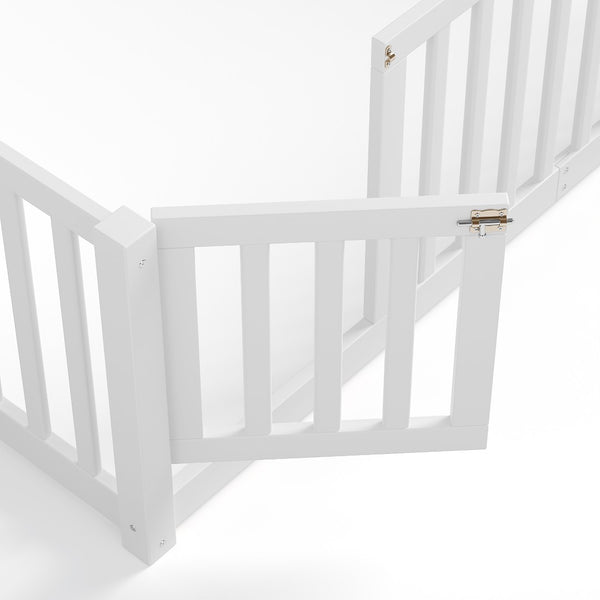 English Elm Twin Floor Bed Pine Wood Frame with Guardrails and Door for Safe Toddler Sleep Light White W1580P417670