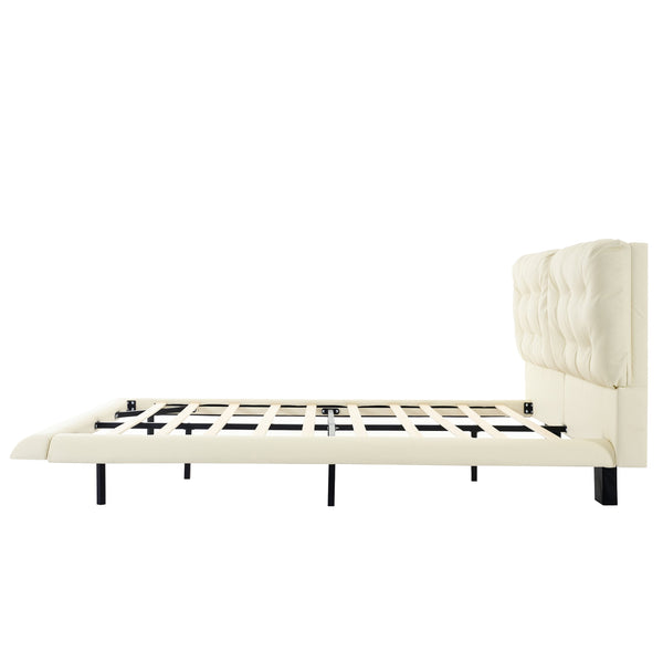 English Elm Christopher Knight Home® - Queen Plush Leather Upholstered Bed Frame with Wingback Headboard, Wavy Footboard, Quiet Support White 37.59 L x 32.25 W x 13 H N761S0000022W