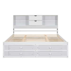 English Elm King Solid Wood Platform Bed with 8 Drawers and Storage Headboard, Durable MDF Frame, 500lb Capacity White GX000454AAK