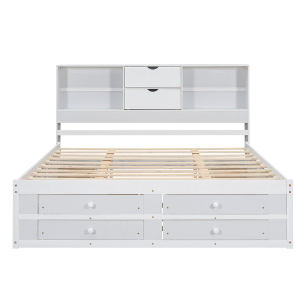 English Elm King Solid Wood Platform Bed with 8 Drawers and Storage Headboard, Durable MDF Frame, 500lb Capacity White GX000454AAK