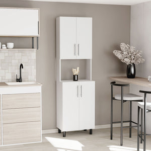 English Elm Linden 76.8" Tall White Kitchen Pantry Cabinet with Hutch, 5 Shelves, Microwave Space, Slim Design B070P264145