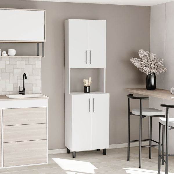 English Elm Linden 76.8" Tall White Kitchen Pantry Cabinet with Hutch, 5 Shelves, Microwave Space, Slim Design B070P264145