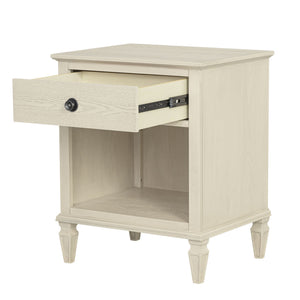 English Elm Victoria Aged Oak Nightstand with Solid Wood Legs, Wire-Brushed Veneer, Drawer & Open Shelf Cream 27.25 L x 22.75 W x 27.25 H B035P341167