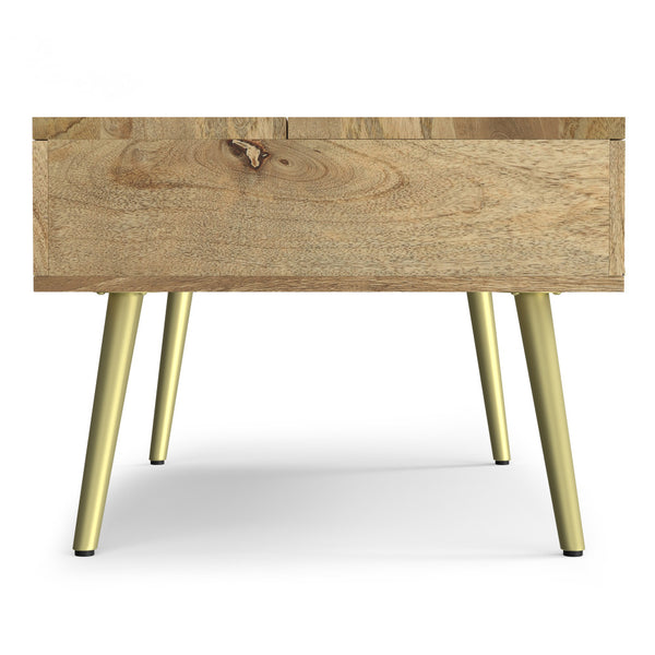 English Elm Jager Mango Wood Lift-Top Coffee Table with Hidden Storage, Gold Brass Inlays & Angled Iron Legs B136P203435