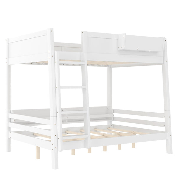 English Elm Full Pine Bunk Bed with Integrated Bookshelves Guardrails and Detachable Frame White W5316S00011