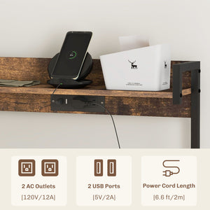 English Elm HOMCOM Industrial Baker's Rack with LED Lights, Charging Station, Glass Holders & Adjustable Shelves Rustic Brown W2225P200371